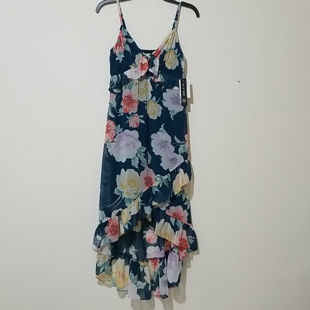 AS U WISH Junior's Chiffon High- Low Maxi Dress